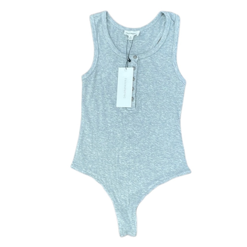 Dance & Marvel Heather Gray Ribbed Sleeveless Racerback Henley Style Bodysuit
